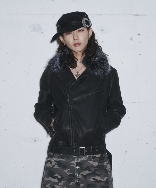 INTER FACTORY（インターファクトリー）の「takumu（MUU STUDIO） - Detachable fur double riders jacket / 着脱式ファーダブルライダースジャケット（ライダースジャケット・メンズ・ブラック/ブラウン・3/2）」の5枚目の写真