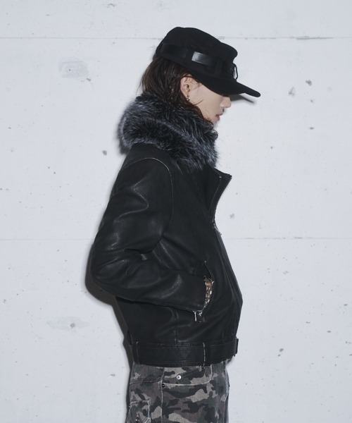 INTER FACTORY（インターファクトリー）の「takumu（MUU STUDIO） - Detachable fur double riders jacket / 着脱式ファーダブルライダースジャケット（ライダースジャケット・メンズ・ブラック/ブラウン・3/2）」の14枚目の写真