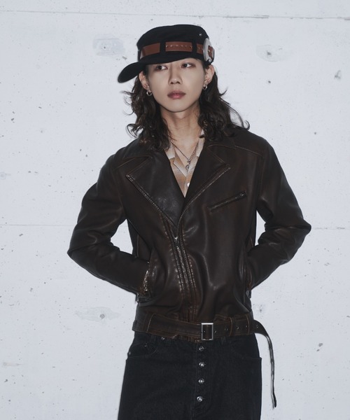 INTER FACTORY（インターファクトリー）の「takumu（MUU STUDIO） - Detachable fur double riders jacket / 着脱式ファーダブルライダースジャケット（ライダースジャケット・メンズ・ブラック/ブラウン・3/2）」の4枚目の写真