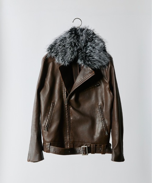 セール】takumu（MUU STUDIO） - Detachable fur double riders jacket