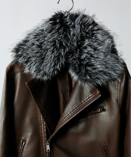 セール】takumu（MUU STUDIO） - Detachable fur double riders jacket