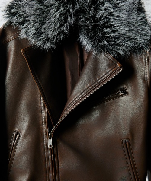 セール】takumu（MUU STUDIO） - Detachable fur double riders jacket