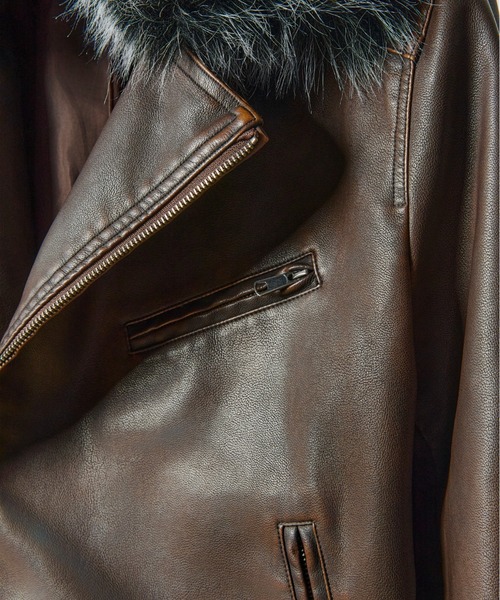 セール】takumu（MUU STUDIO） - Detachable fur double riders jacket