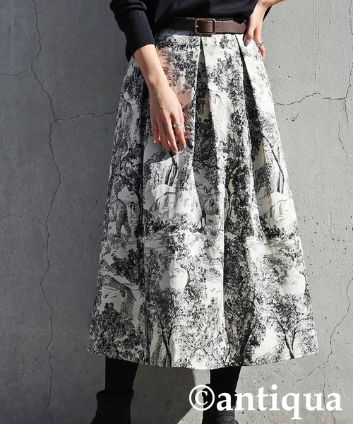 antiqua（アンティカ）の「トワルドジュイ柄　フレアスカート（スカート・レディース・ブラック・ONESIZE）」の4枚目の写真