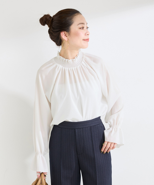 手洗い可 / ジョーゼットスタンドフリルブラウス（シャツ/ブラウス