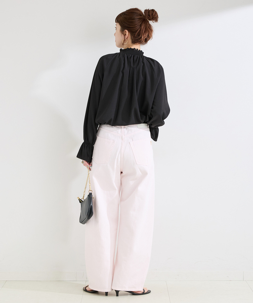 B.C STOCK(ベーセーストック)の「手洗い可 / ジョーゼットスタンドフリルブラウス(シャツ/ブラウス・レディース・ホワイト/ブラック・FREE)」の5枚目の写真