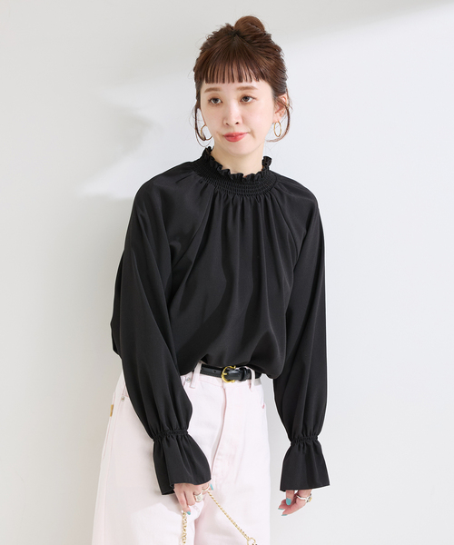 B.C STOCK(ベーセーストック)の「手洗い可 / ジョーゼットスタンドフリルブラウス(シャツ/ブラウス・レディース・ホワイト/ブラック・FREE)」の6枚目の写真