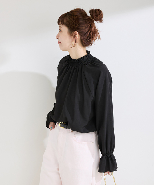 B.C STOCK(ベーセーストック)の「手洗い可 / ジョーゼットスタンドフリルブラウス(シャツ/ブラウス・レディース・ホワイト/ブラック・FREE)」の7枚目の写真