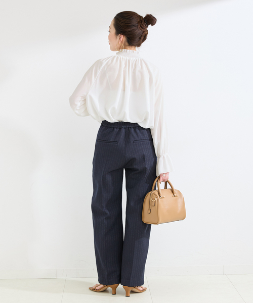 B.C STOCK(ベーセーストック)の「手洗い可 / ジョーゼットスタンドフリルブラウス(シャツ/ブラウス・レディース・ホワイト/ブラック・FREE)」の11枚目の写真