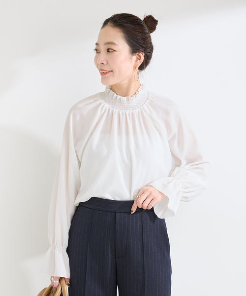 手洗い可 / ジョーゼットスタンドフリルブラウス（シャツ/ブラウス