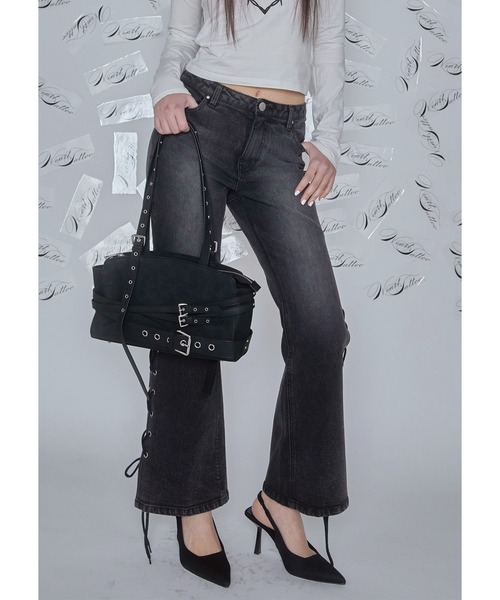 Heart Tattoo（ハートタトゥー）の「belt design damage shoulder bag / ダメージ調　ベルトショルダーバッグ（トートバッグ・レディース・ブラック系/グレー系・FREE）」の8枚目の写真