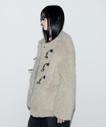 TOGGLE BUTTON FUR COAT KHAKI