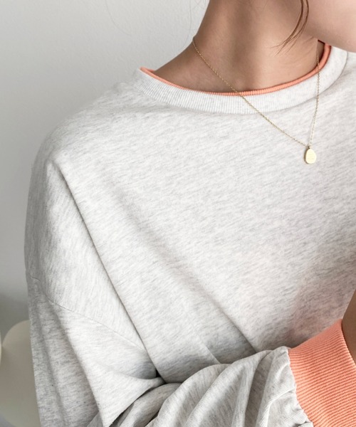 moment+(モーメントプラス)の「バイカラー配色リブロンT(Tシャツ/カットソー・レディース・ネイビー/杢グレー/オートミール/オフホワイト・M/L)」の9枚目の写真