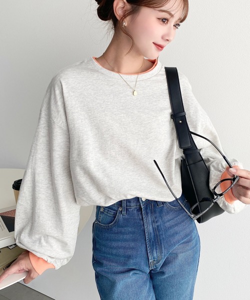 moment+(モーメントプラス)の「バイカラー配色リブロンT(Tシャツ/カットソー・レディース・ネイビー/杢グレー/オートミール/オフホワイト・M/L)」の19枚目の写真