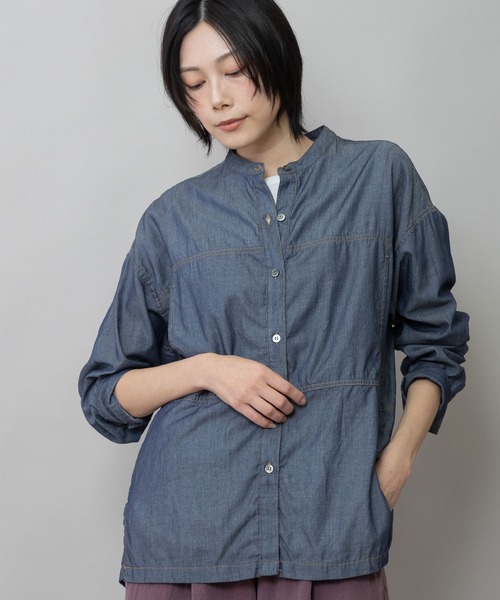 Munich(ミューニック)の「「速乾性】【通気性】2.25ozシアーデニムバンドカラーシャツ(シャツ/ブラウス・レディース・サックスブルー/ネイビー・FREE)」の21枚目の写真
