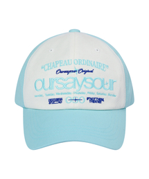 OURSAYSOUR（アワーセイアワー）の「レタリングロゴボールキャップライトブルー/アイボリー（キャップ）」
