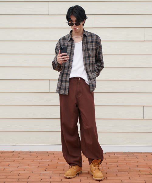 MIDSUN(ミッドサン)の「Dark Check Shirt-Black(シャツ/ブラウス・レディース・ブラック・M/L)」の2枚目の写真