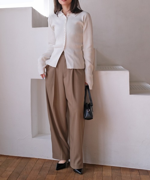 AKTE（アクテ）の「サムホールポロニットカーディガン（ニット/セーター・レディース・ホワイト/チャコールグレー・FREE）」の4枚目の写真