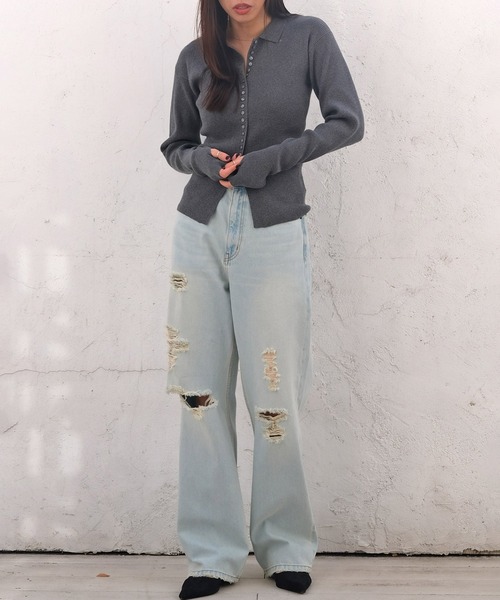 AKTE（アクテ）の「サムホールポロニットカーディガン（ニット/セーター・レディース・ホワイト/チャコールグレー・FREE）」の19枚目の写真