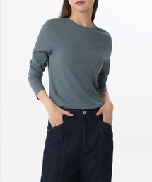 ウィメンズフレキシブルクルーネック長袖Tシャツ[ピーコックブルー]