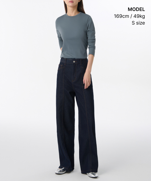 MUSINSA STANDARD WOMAN（ムシンサスタンダードウーマン）の「ウィメンズフレキシブルクルーネック長袖Tシャツ[ピーコックブルー]（Tシャツ/カットソー・レディース・その他・SMALL/MEDIUM/LARGE/X-SMALL）」の2枚目の写真