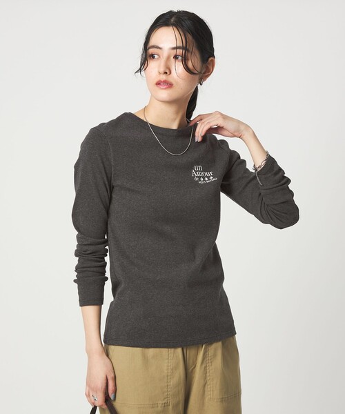 PETIT BATEAU(プチバトー)の「【別注】<PETIT BATEAU>ロングスリーブ プリント Tシャツ(Tシャツ/カットソー・レディース・ダークグレー/その他1/オフホワイト・FREE)」の1枚目の写真