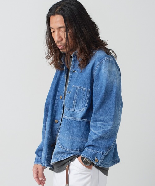 REMI RELIEF(レミレリーフ)の「REMI RELIEF/レミレリーフ 9.5oz ネップDENIM カバーオール(USED) シャツジャケット 2026年春夏(デニムジャケット・メンズ・ブルー・M/L/XL)」の19枚目の写真