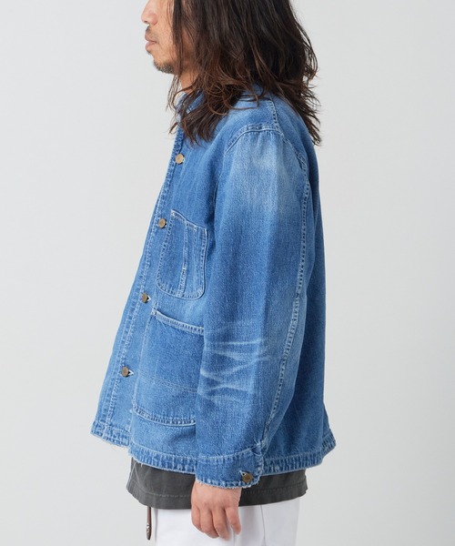 REMI RELIEF(レミレリーフ)の「REMI RELIEF/レミレリーフ 9.5oz ネップDENIM カバーオール(USED) シャツジャケット 2026年春夏(デニムジャケット・メンズ・ブルー・M/L/XL)」の6枚目の写真