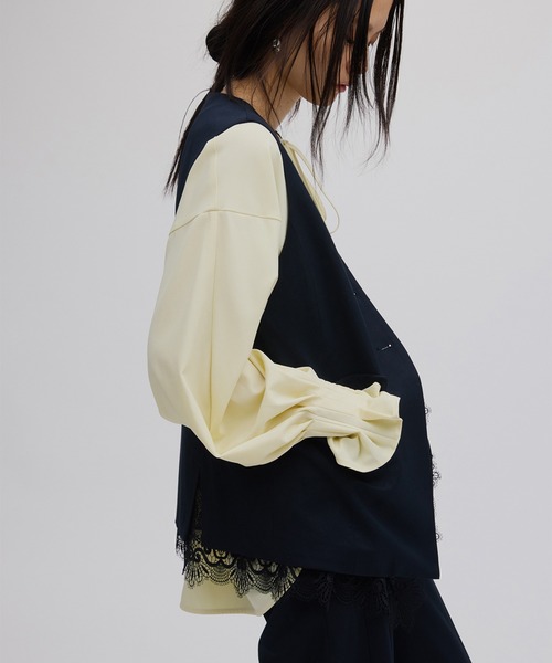 2WAY CREW NECK LACE TAKE OFF VEST(スーツジャケット)|Ameri 2WAY CREW NECK LACE TAKE OFF VEST(スーツジャケット)|Ameri