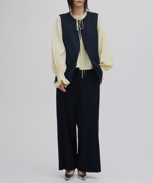 AMERI アメリ　トップス　ジャケット　ブラック カットソー  プルオーバー 2WAY SQUARE NECK CROP JACKET（ノーカラージャケット）｜Ameri