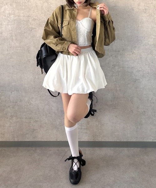 Mejoul（メジュール）の「【26年春夏新作】ドロップショルダークロップド丈 カラーデニム ワークジャケット（デニムジャケット・レディース・オフホワイト/ブラウン・F）」の11枚目の写真