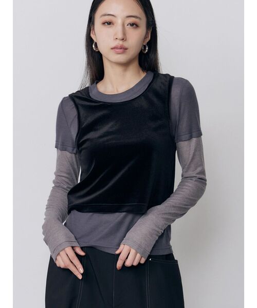MURUA(ムルーア)の「マルチWAYセパレートトップス(Tシャツ/カットソー・レディース・ブラック/グレー・FREE)」の1枚目の写真