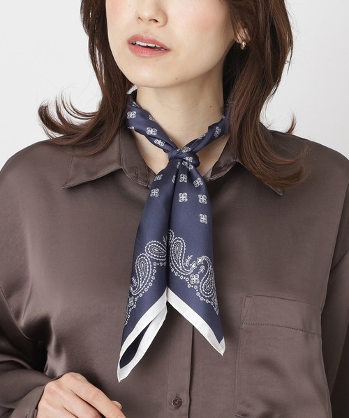 MACKINTOSH PHILOSOPHY（ﾏｯｷﾝﾄｯｼｭ ﾌｨﾛｿﾌｨｰ）の「日本製 スカーフ シルク100％ バンダナプリント 68*68（バンダナ/スカーフ・レディース・ミント/ネイビー/オフホワイト・FREE）」の11枚目の写真