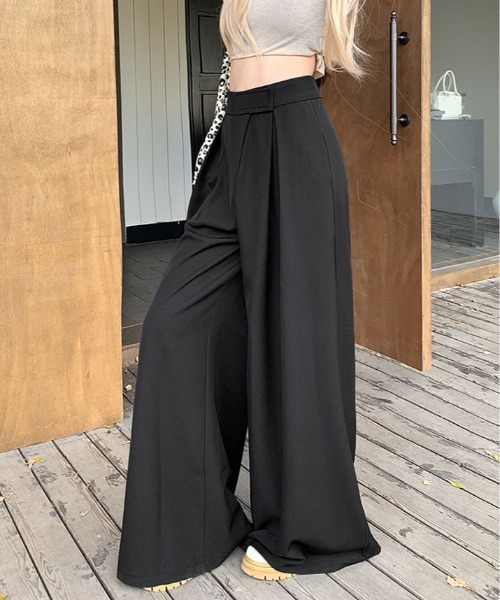 kirakiraShop(キラキラショップ)の「ウエスト調節 タック ワイドパンツ(その他パンツ・レディース・ワイン/ブラック/チャコール/ブラウン・XL/L/M/S)」の11枚目の写真