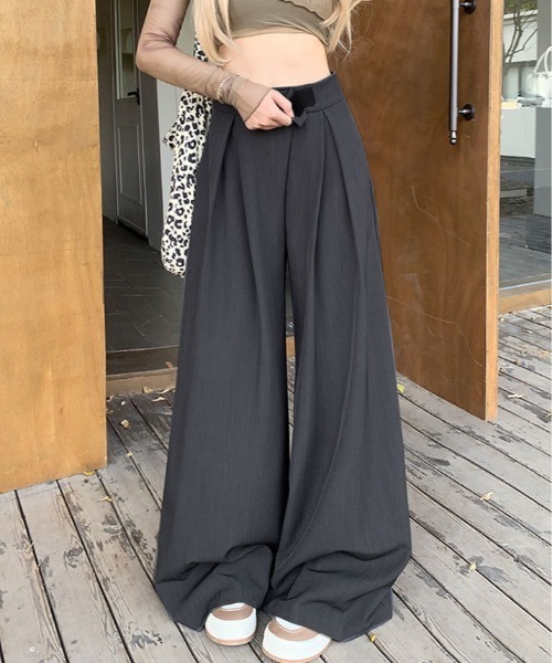 kirakiraShop(キラキラショップ)の「ウエスト調節 タック ワイドパンツ(その他パンツ・レディース・ワイン/ブラック/チャコール/ブラウン・XL/L/M/S)」の12枚目の写真
