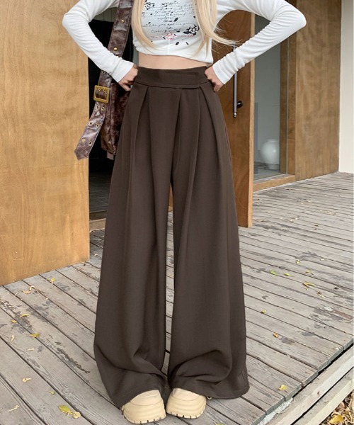 kirakiraShop(キラキラショップ)の「ウエスト調節 タック ワイドパンツ(その他パンツ・レディース・ワイン/ブラック/チャコール/ブラウン・XL/L/M/S)」の19枚目の写真
