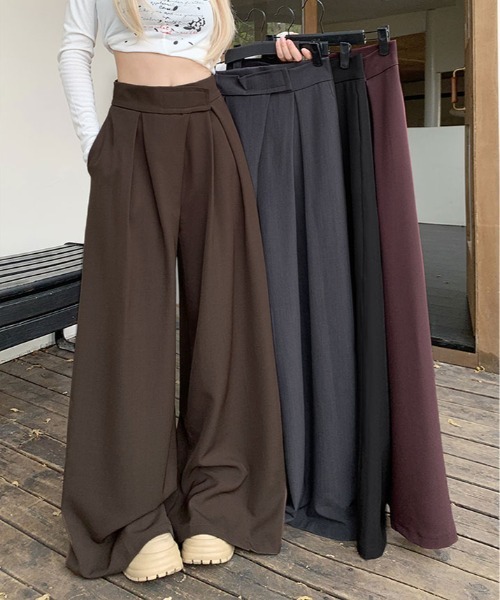 kirakiraShop(キラキラショップ)の「ウエスト調節 タック ワイドパンツ(その他パンツ・レディース・ワイン/ブラック/チャコール/ブラウン・XL/L/M/S)」の20枚目の写真