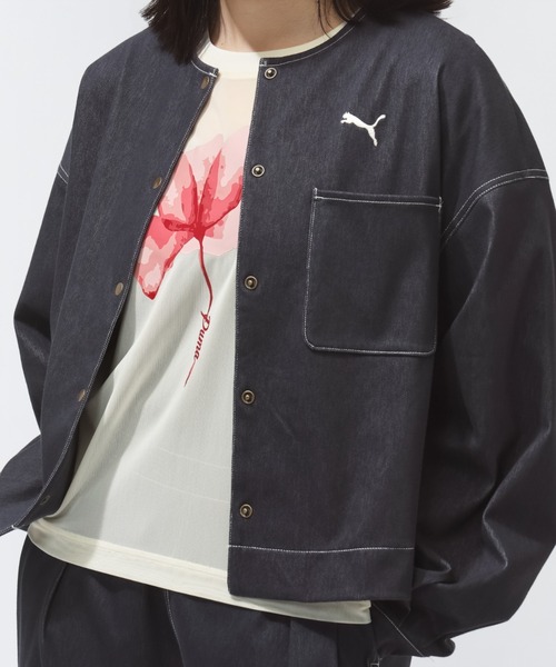 PUMA(プーマ)の「プーマ PUMA ESS ELEVATED デニムライク JKT(デニムジャケット・レディース・ネイビー/クリーム/ブラック・S/M/L)」の2枚目の写真