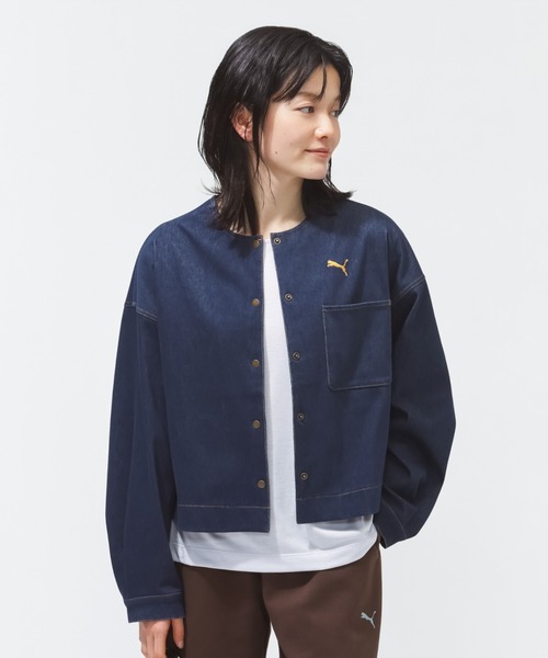 PUMA(プーマ)の「プーマ PUMA ESS ELEVATED デニムライク JKT(デニムジャケット・レディース・ネイビー/クリーム/ブラック・S/M/L)」の6枚目の写真