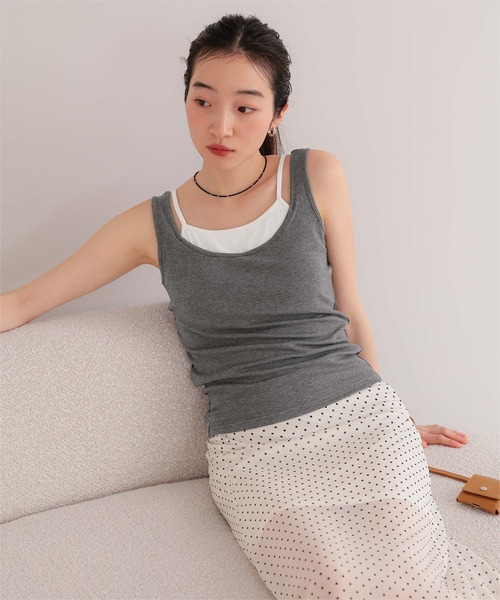 miette(ミエット)の「レイヤードライクタンクトップ(タンクトップ・レディース・ブラック/チャコール/オートミール・S/M/L)」の3枚目の写真