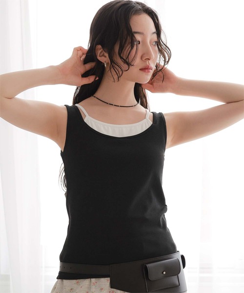miette(ミエット)の「レイヤードライクタンクトップ(タンクトップ・レディース・ブラック/チャコール/オートミール・S/M/L)」の7枚目の写真