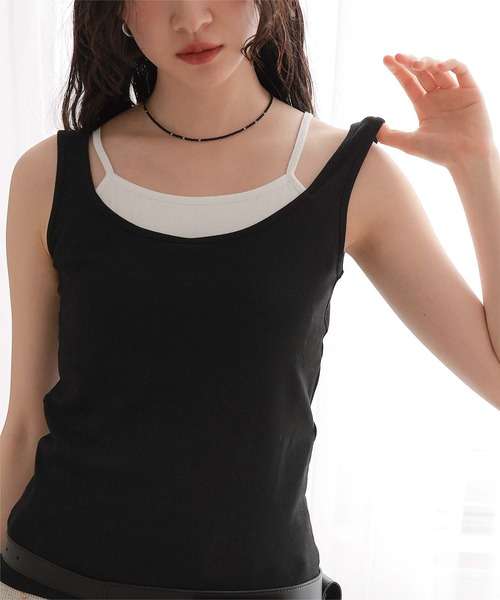miette(ミエット)の「レイヤードライクタンクトップ(タンクトップ・レディース・ブラック/チャコール/オートミール・S/M/L)」の8枚目の写真