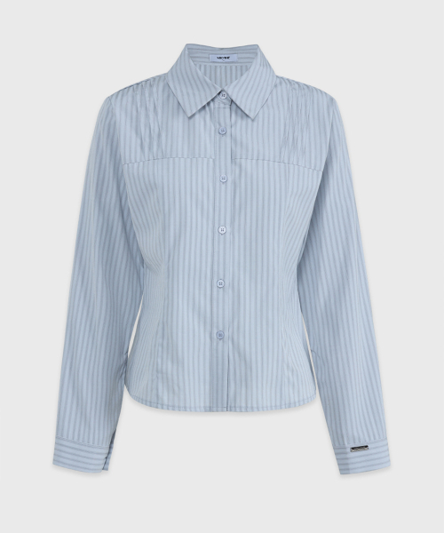 MICANE（ミケーネ）の「ボニー ピンタックストライプシャツ（シャツ/ブラウス・レディース・ライトグレー/ベージュ・LARGE/MEDIUM/X-LARGE/SMALL）」の7枚目の写真