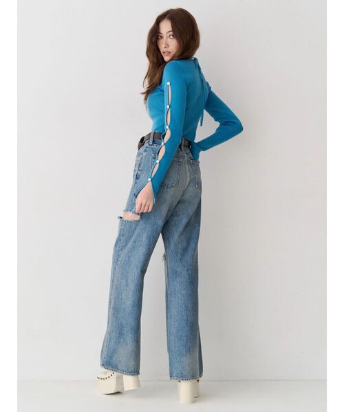 EVRIS（エヴリス）の「アームビジューニットトップス（ニット/セーター・レディース・ブラック/ホワイト/ブルー・FREE）」の5枚目の写真