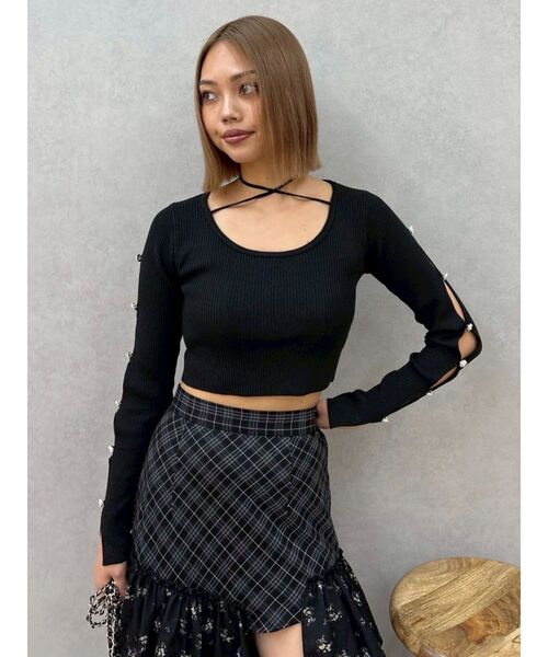 EVRIS（エヴリス）の「アームビジューニットトップス（ニット/セーター・レディース・ブラック/ホワイト/ブルー・FREE）」の9枚目の写真