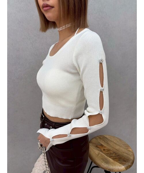 EVRIS（エヴリス）の「アームビジューニットトップス（ニット/セーター・レディース・ブラック/ホワイト/ブルー・FREE）」の18枚目の写真