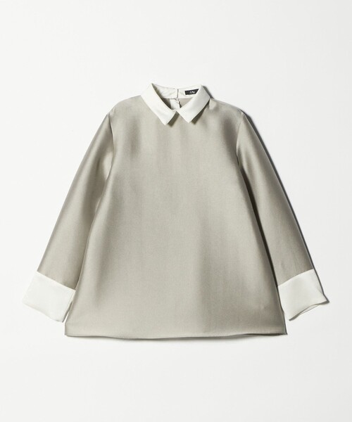 【美品】M fil タイカラーブラウス　リーフプリント　モノトーン　38 M・fil＞ダブルクロス バイカラー ブラウス（シャツ/ブラウス）｜M.Fil