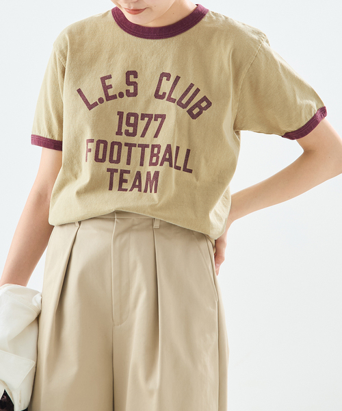 journal standard L'essage（ジャーナルスタンダードレサージュ）の「(L.E.S)リンガーTシャツ（Tシャツ/カットソー・レディース・ベージュ/チャコールグレー・FREE）」の2枚目の写真