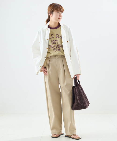 journal standard L'essage（ジャーナルスタンダードレサージュ）の「(L.E.S)リンガーTシャツ（Tシャツ/カットソー・レディース・ベージュ/チャコールグレー・FREE）」の5枚目の写真