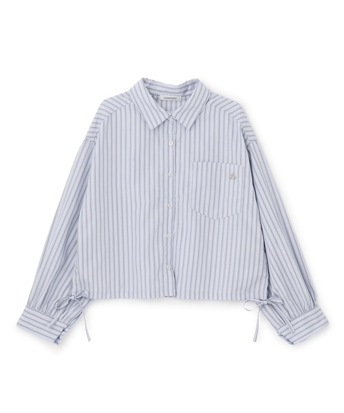 LOVETOXIC（ラブトキシック）の「短丈ドロストストライプシャツ（シャツ/ブラウス・キッズ・クリーム/ブルー・L:160cm/M:150cm/S:140cm）」の6枚目の写真